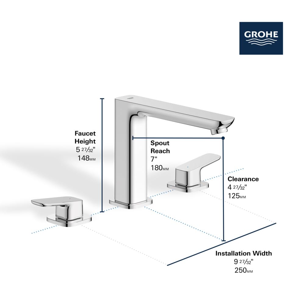 Grohe 1019232430 Cubeo 3-Hole 2-Handle Deck Mount Tub Filler, Matte Black - Image 4
