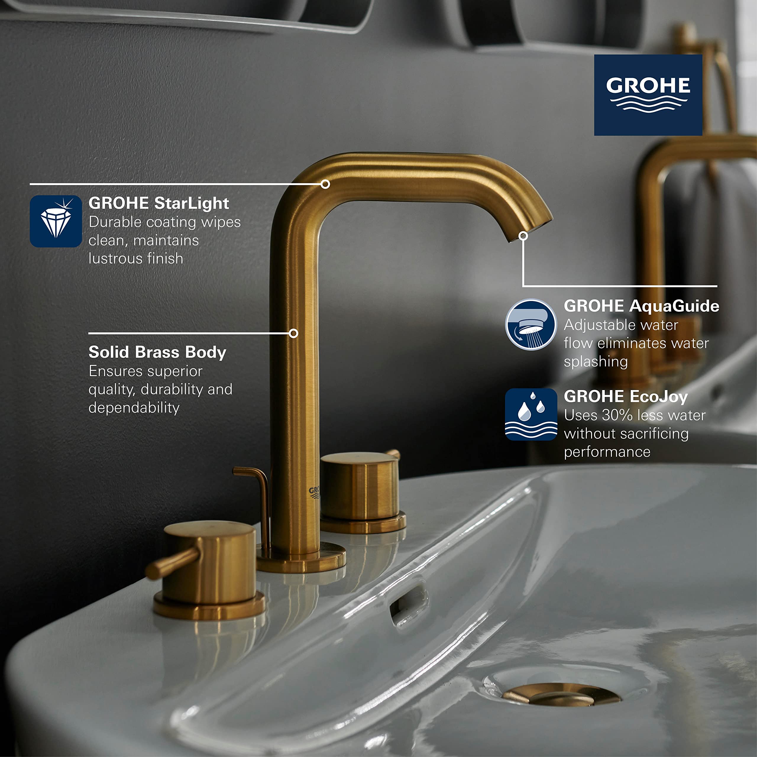GROHE 2029700A Essence, 8-inch Widespread 2-Handle M-Size Bathroom Faucet 1.2 GPM, Chrome - Image 3