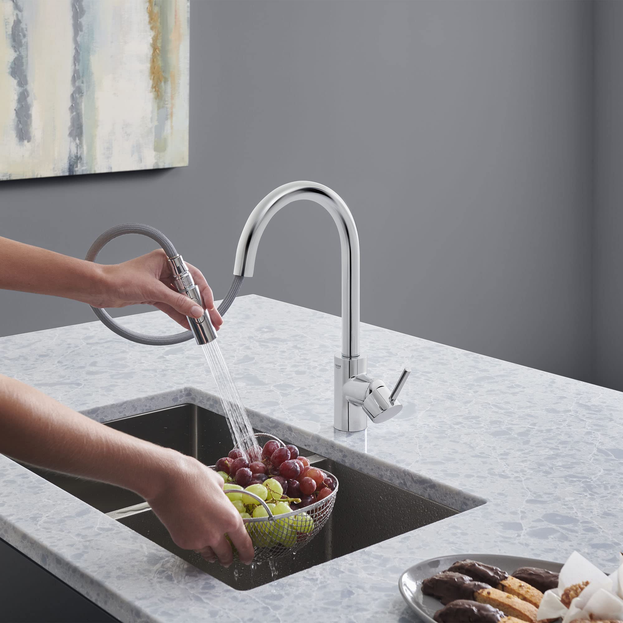 GROHE 3134910E Concetto Eco-Friendly Pull-Down Bar Kitchen Faucet with Sprayer Chrome - Image 4