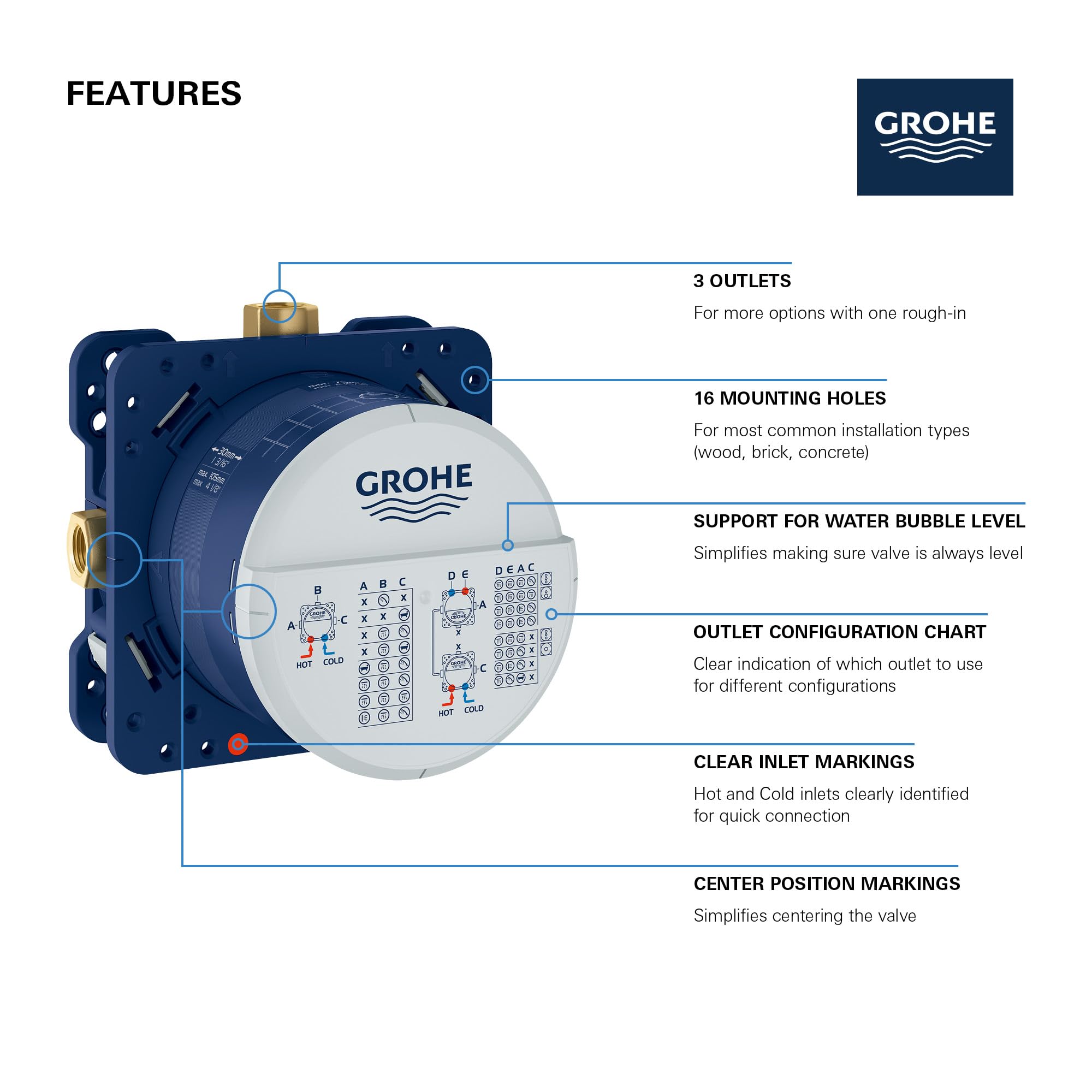 GROHE 35601000 Rapido Smartbox Universal Rough-In Box, Starlight Chrome - Image 5