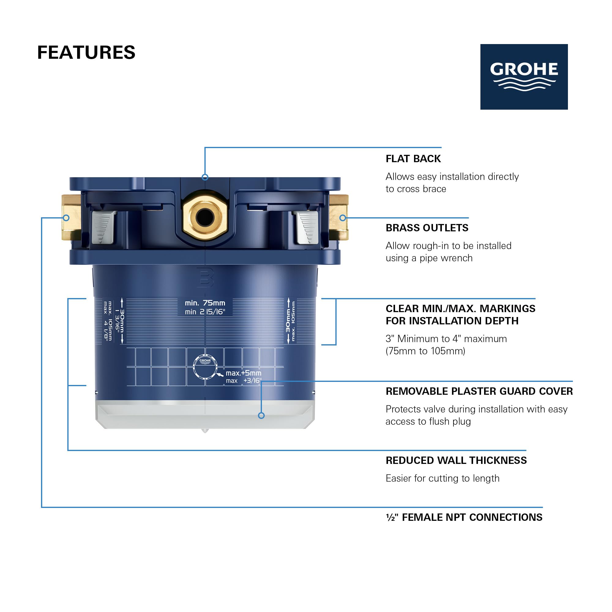 GROHE 35601000 Rapido Smartbox Universal Rough-In Box, Starlight Chrome - Image 7