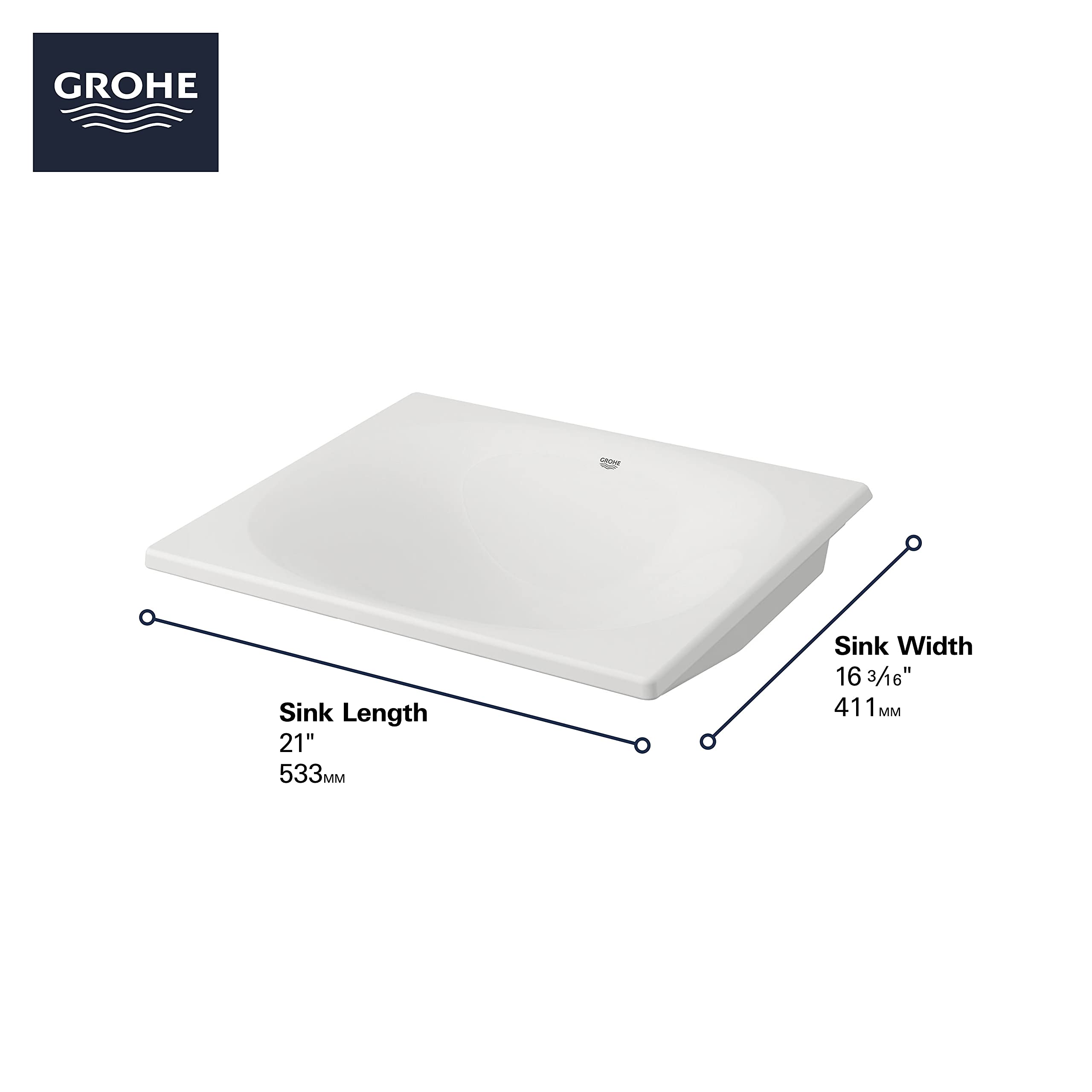 Grohe 39660000 Eurocube Under Counter 21" Bathroom Sink - Image 4
