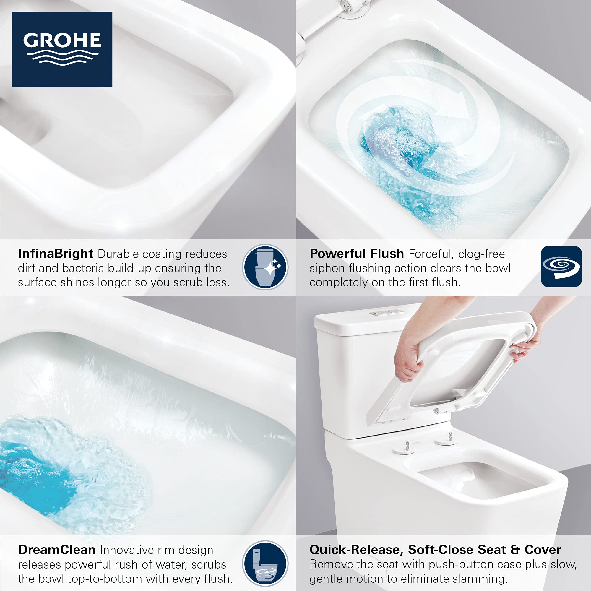 GROHE 39663000 Eurocube Two-Piece Height Elongated Toilet with seat, Right-Hand Trip Lever, Alpine White - Image 4
