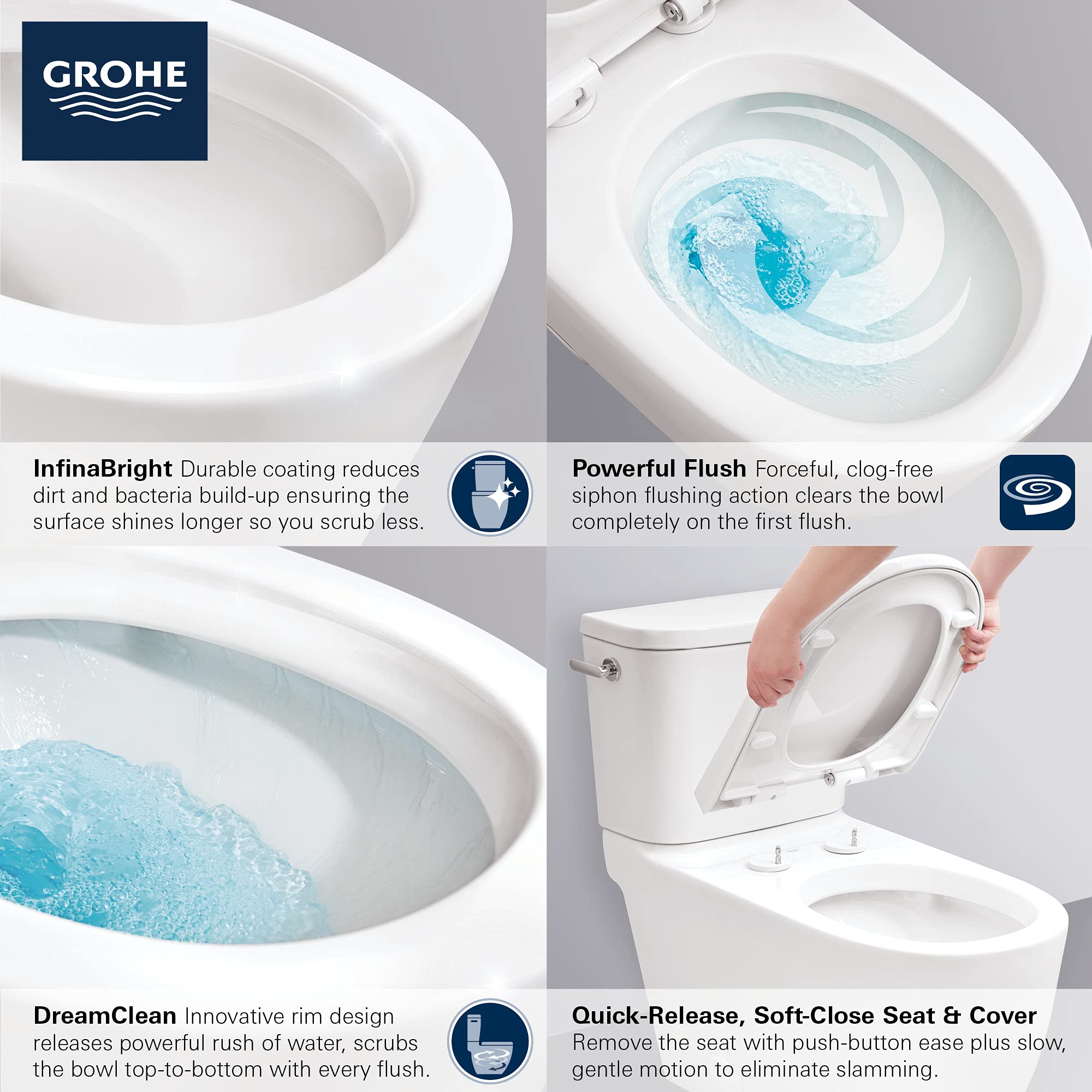 GROHE 39674000 Essence Two-piece Dual Flush Right Height Elongated Toilet with seat, Alpine White - Image 4