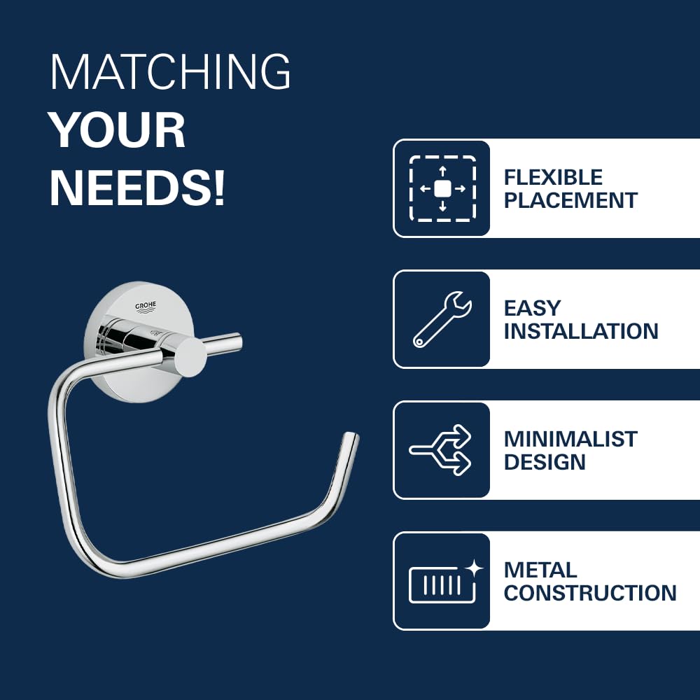 GROHE 40689001 Essentials Wall-Mounted Toilet Paper Holder, Starlight Chrome - Image 4